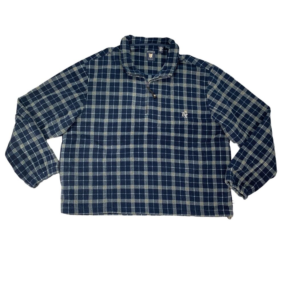 Oxford‎ Sweater Mens XXL 2XL Navy Blue Golf Fleece Quarter Zip Plaid Pullover